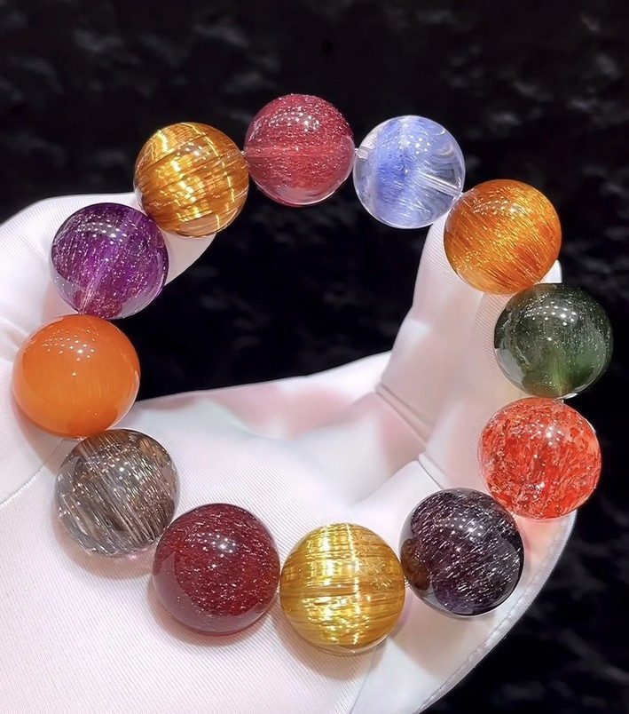 18mm Rare Top Natural Super Seven Quartz Crystals Bracelet Reiki Healing Gems 18mm Rare Top Natural Super Seven Quartz Crystals Bracelet Reiki Healing Gems