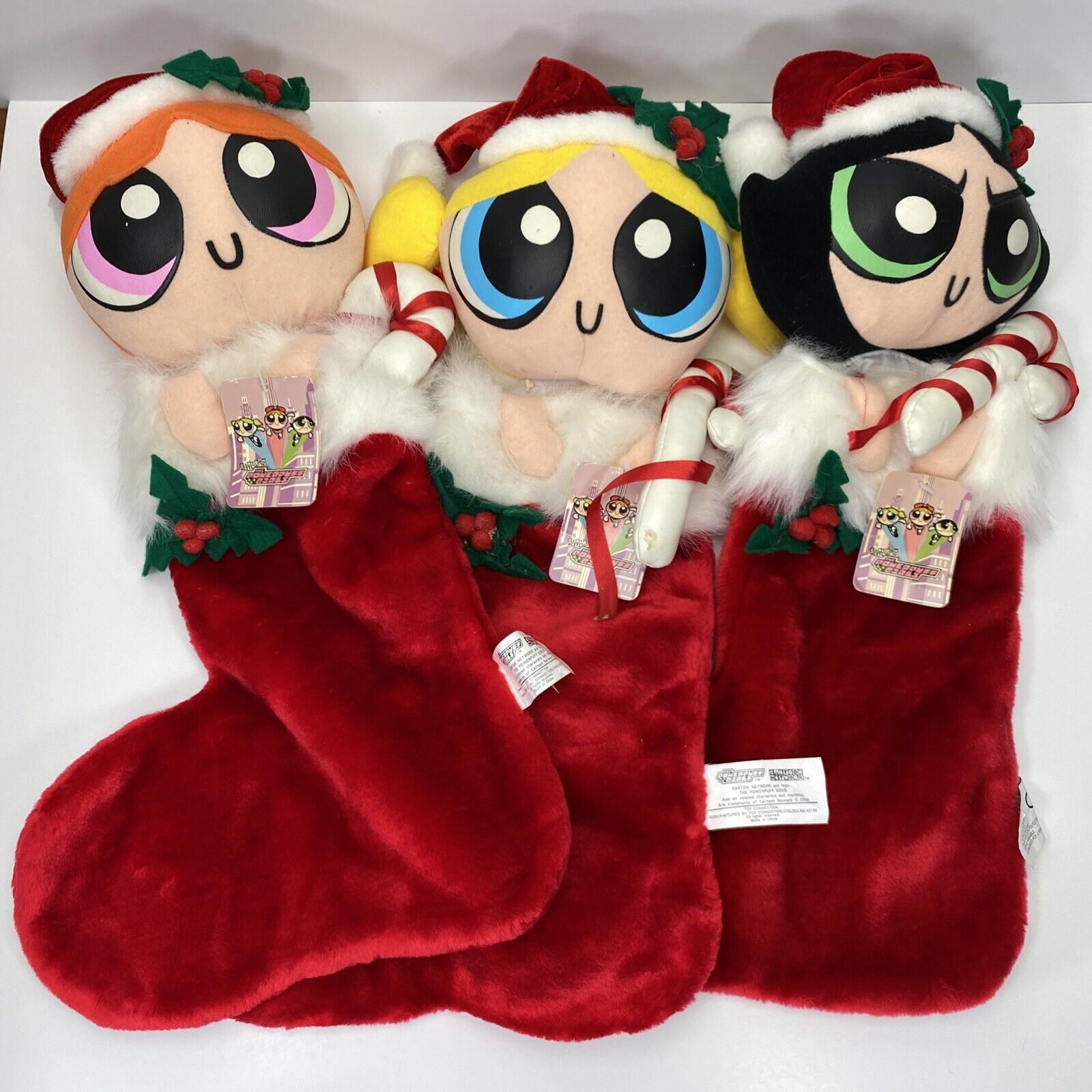 VTG With Tags Powderpuff Girls Plush Christmas Stocking Buttercup Blossom Bubble