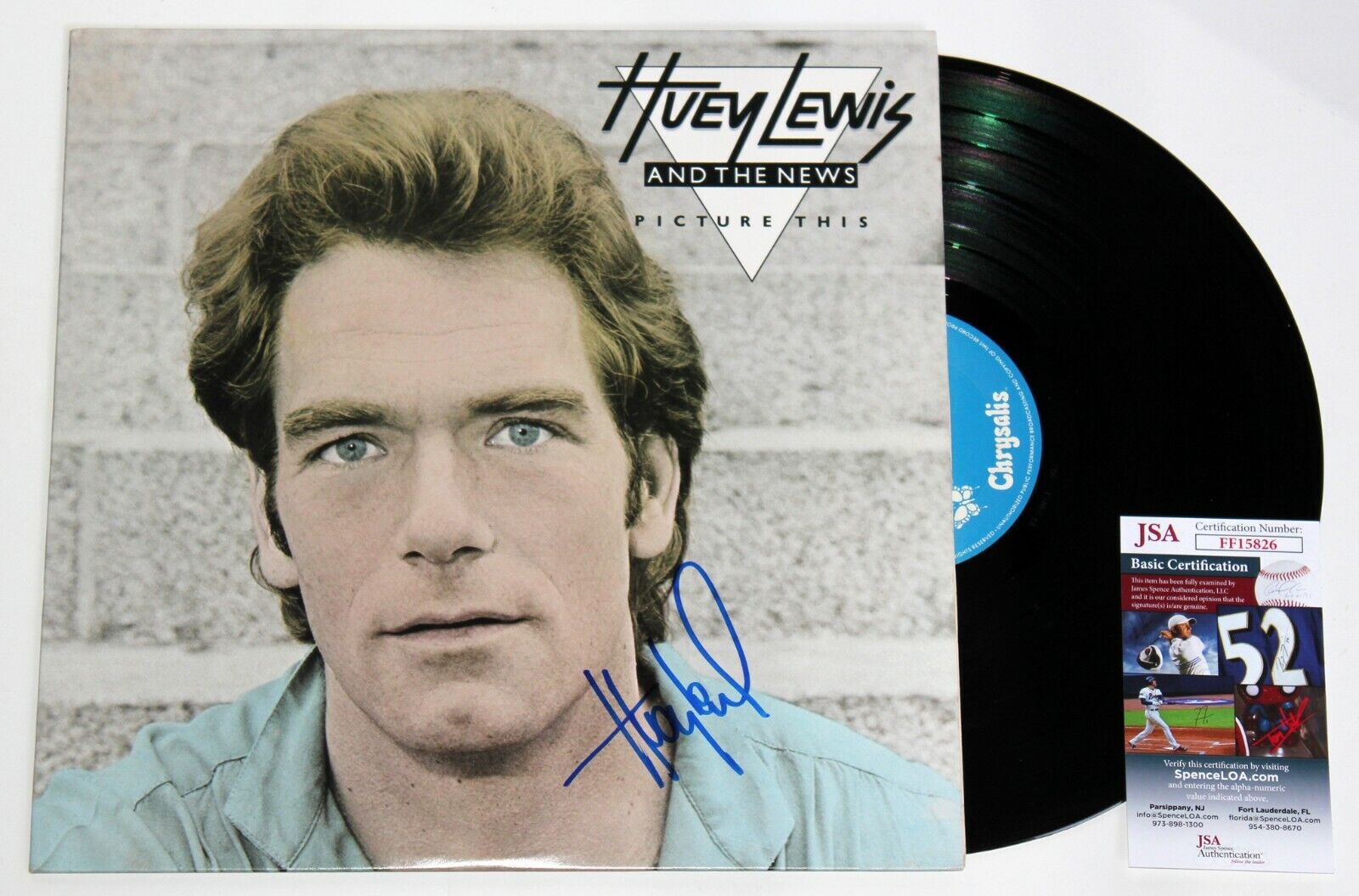 HUEY LEWIS SIGNED PICTURE THIS LP VINYL RECORD AND THE NEWS AUTOGRAPHED +JSA COA