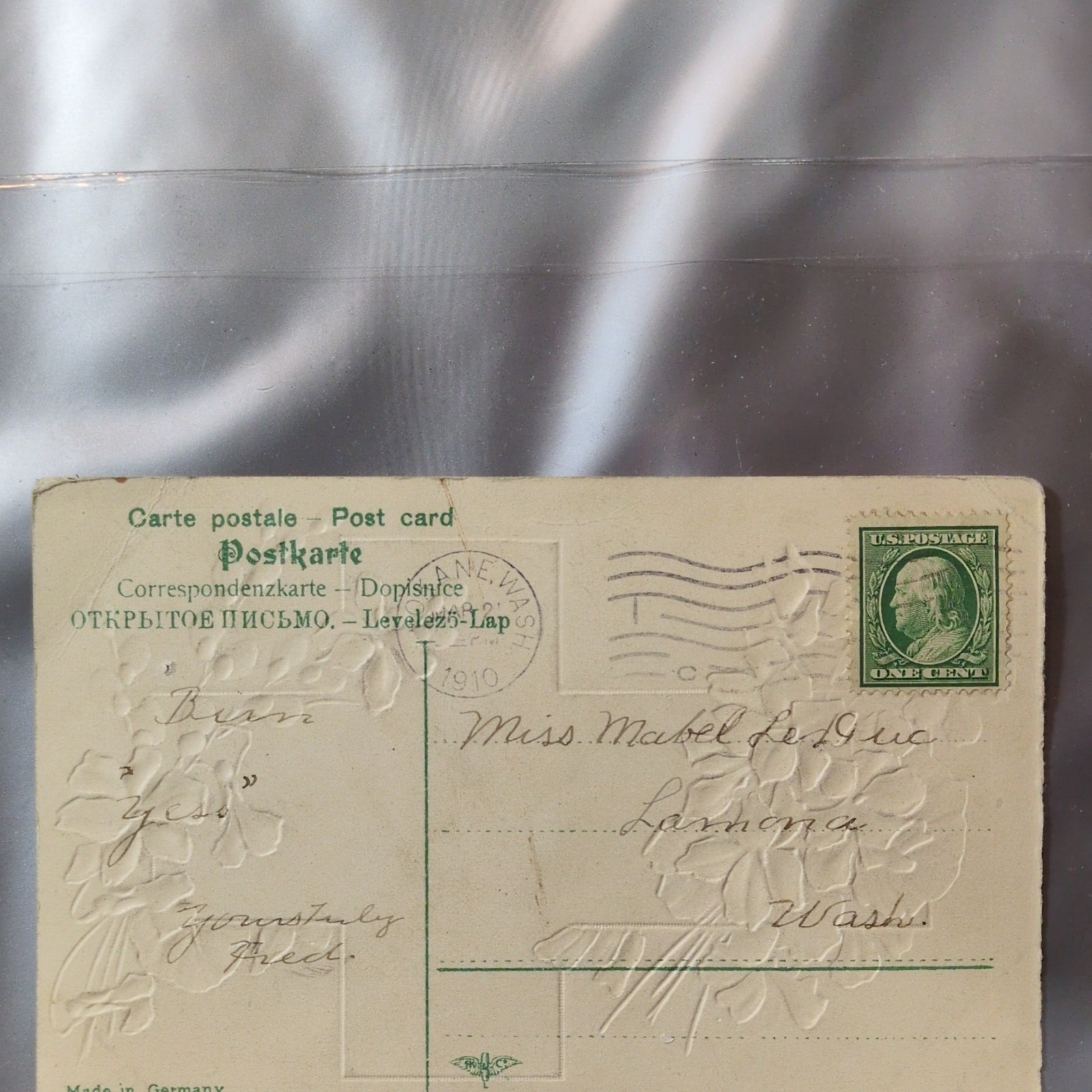 1910 Rare post card and one cent stamp cancelled at Spokane, Wash. Post Office 1910 Rare post card and one cent stamp cancelled at Spokane, Wash. Post Office