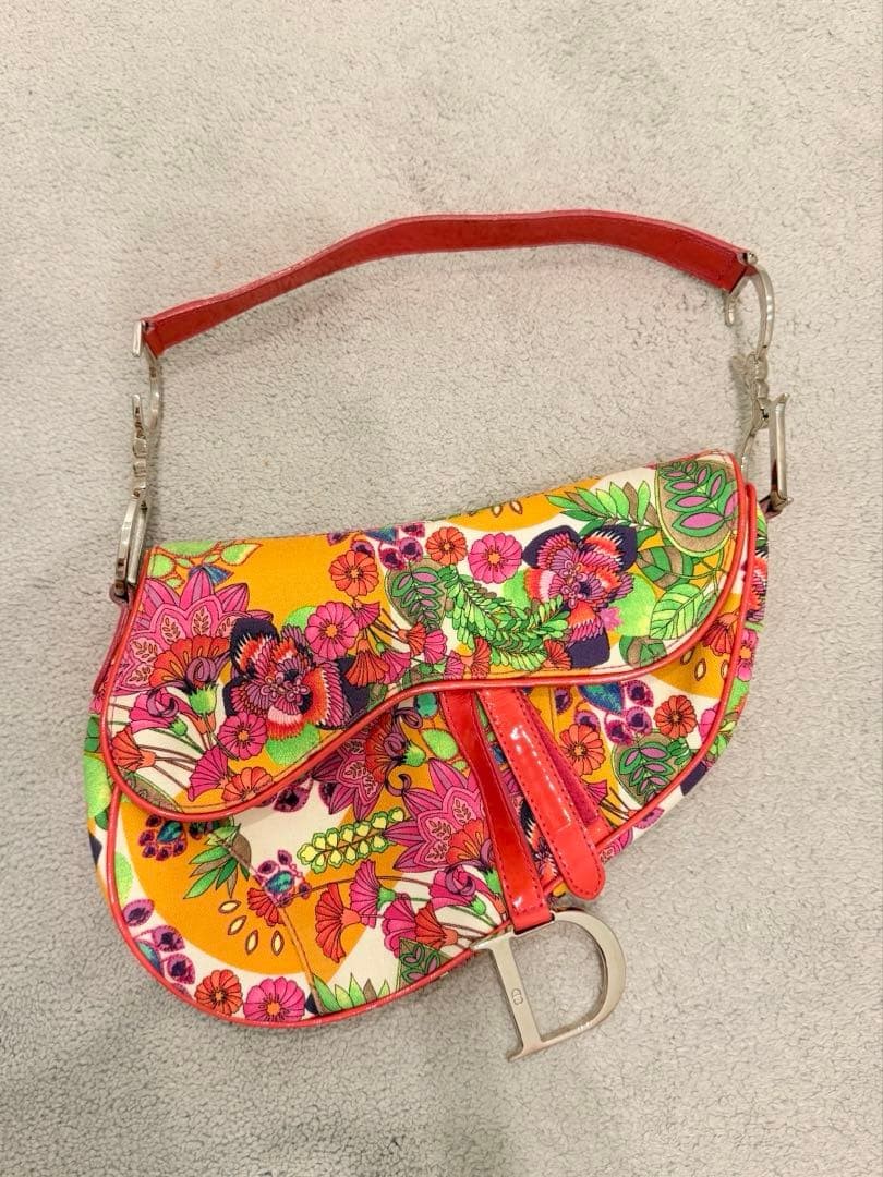 Christian Dior Galliano Seasonal Floral Print Saddle Bag Dior Women Rare Luxury