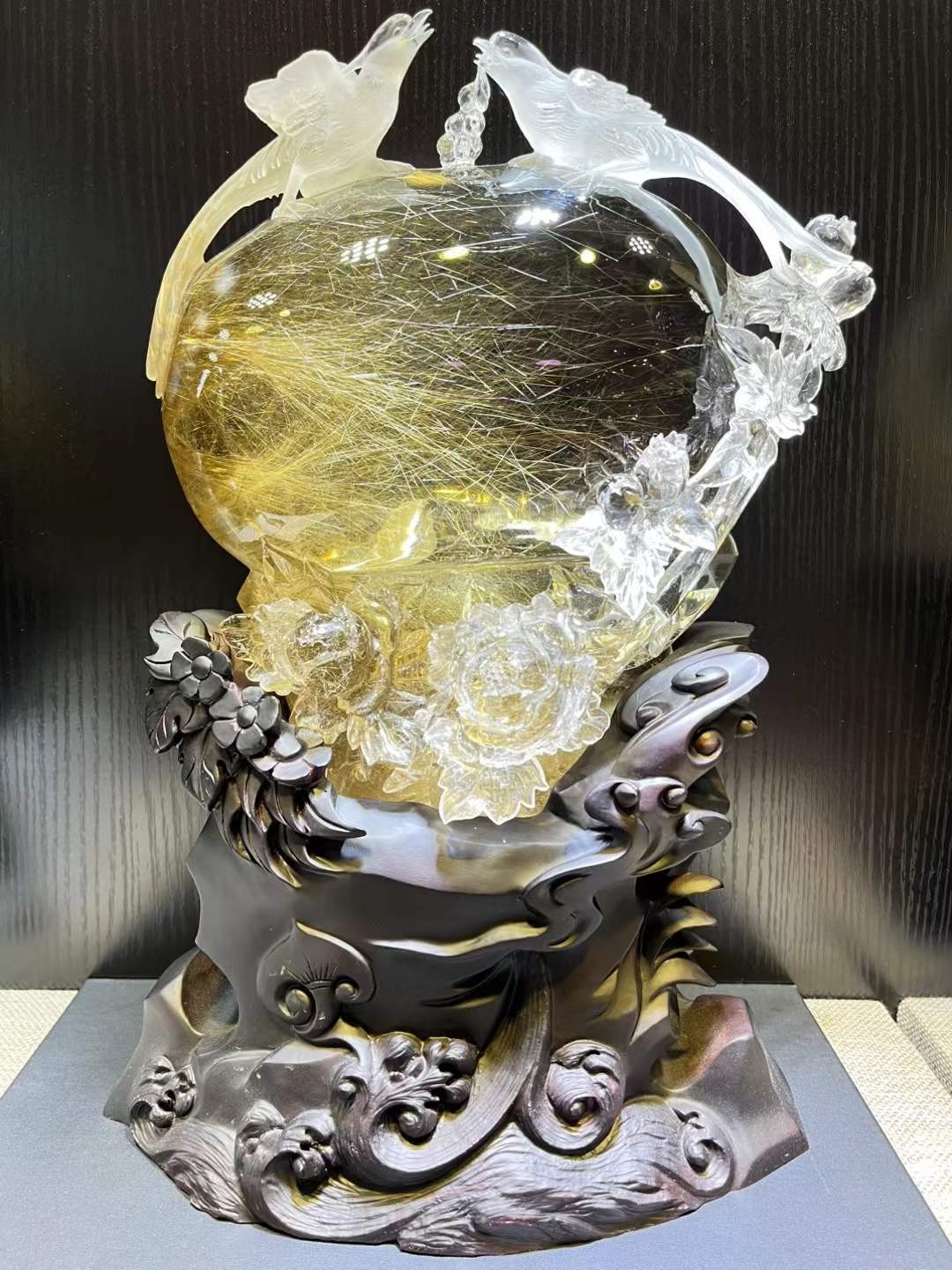 15.1LB Natural Golden Rutilated Quartz Carved Bird Flower Crystal Reiki+Stand 15.1LB Natural Golden Rutilated Quartz Carved Bird Flower Crystal Reiki+Stand