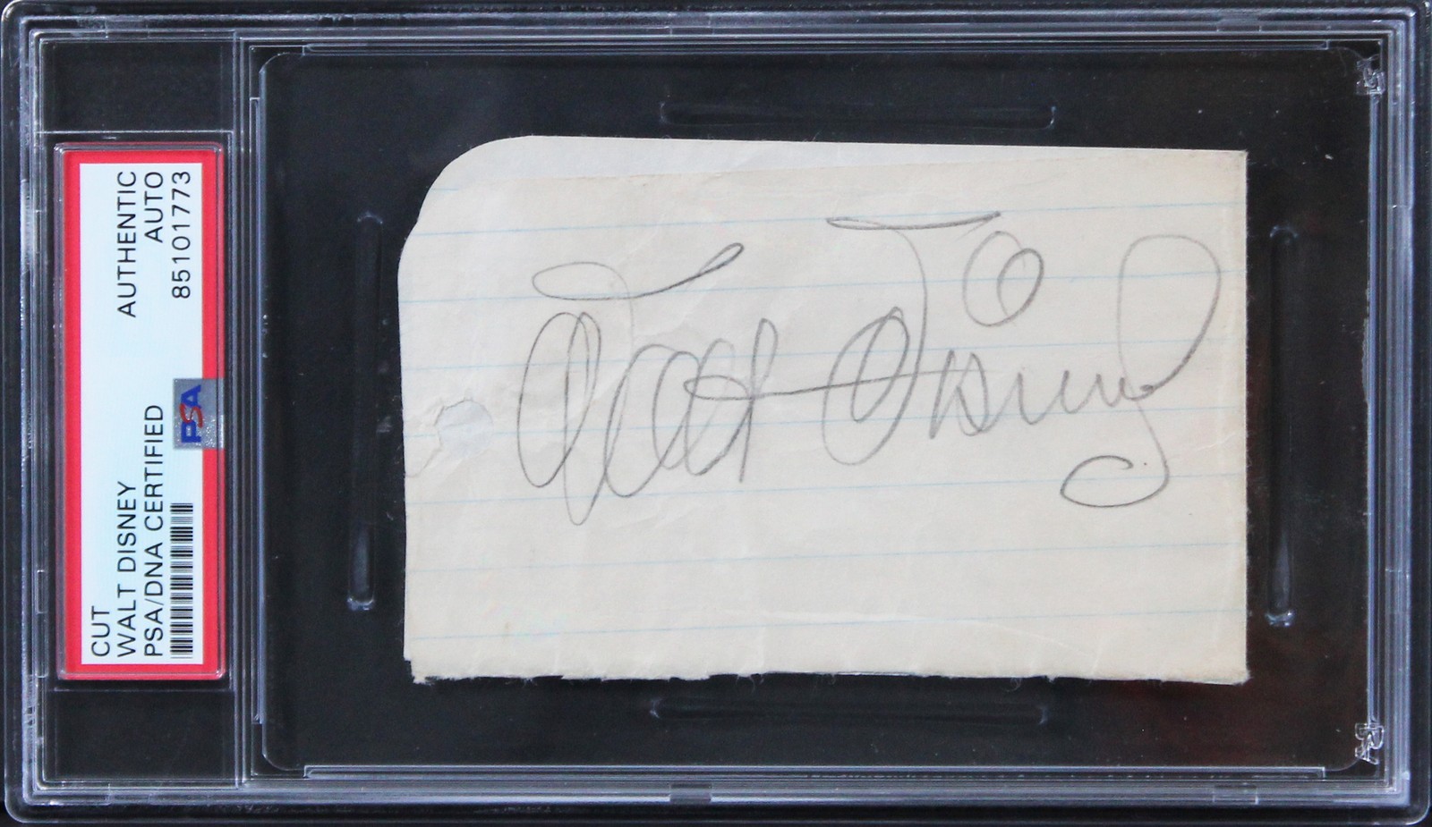 Walt Disney Authentic Signed 2.75x4.25 Cut Signature Sears LOA & PSA/DNA Slabbed Walt Disney Authentic Signed 2.75x4.25 Cut Signature Sears LOA & PSA/DNA Slabbed