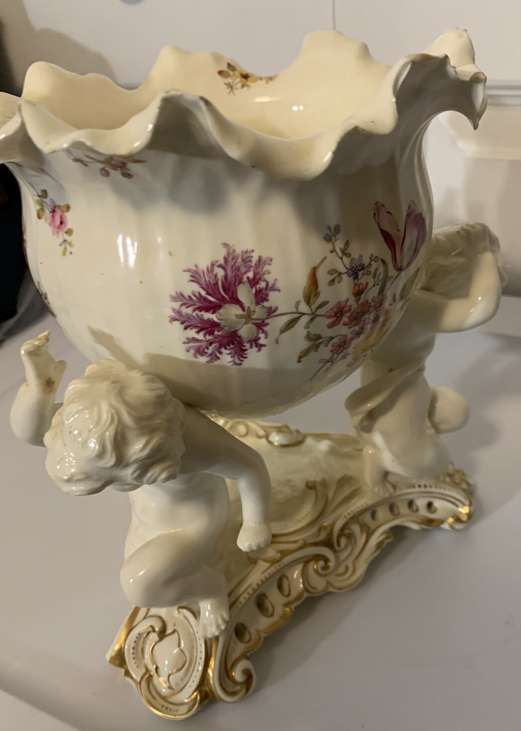 Moore Brothers Bros 3 Cherubs Centerpiece Large Compote Bowl circa 1890 8.25”x7”