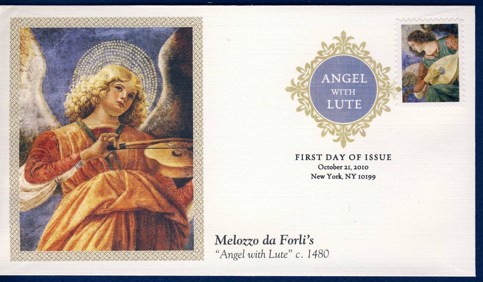 US 2010 Christmas Angel with Lute w/ DCP Cancel . FDC (4477) . Fleetwood Cachet