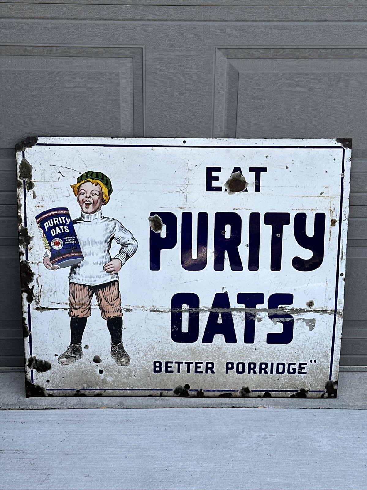 Vintage Porcelain Sign Purity Oats Porridge Boy Sign Original