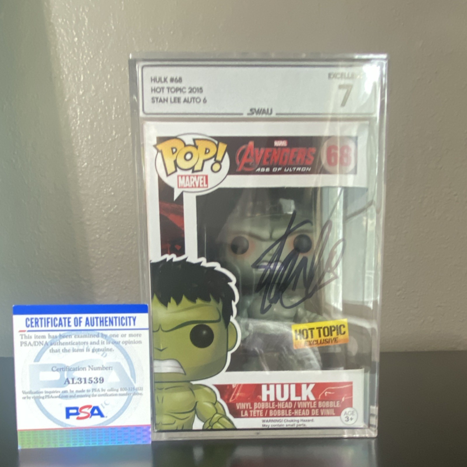 🔥Rare Funko Pop Marvel Hulk #68 Hot Topic Autographed Stan Lee Grade 70🔥