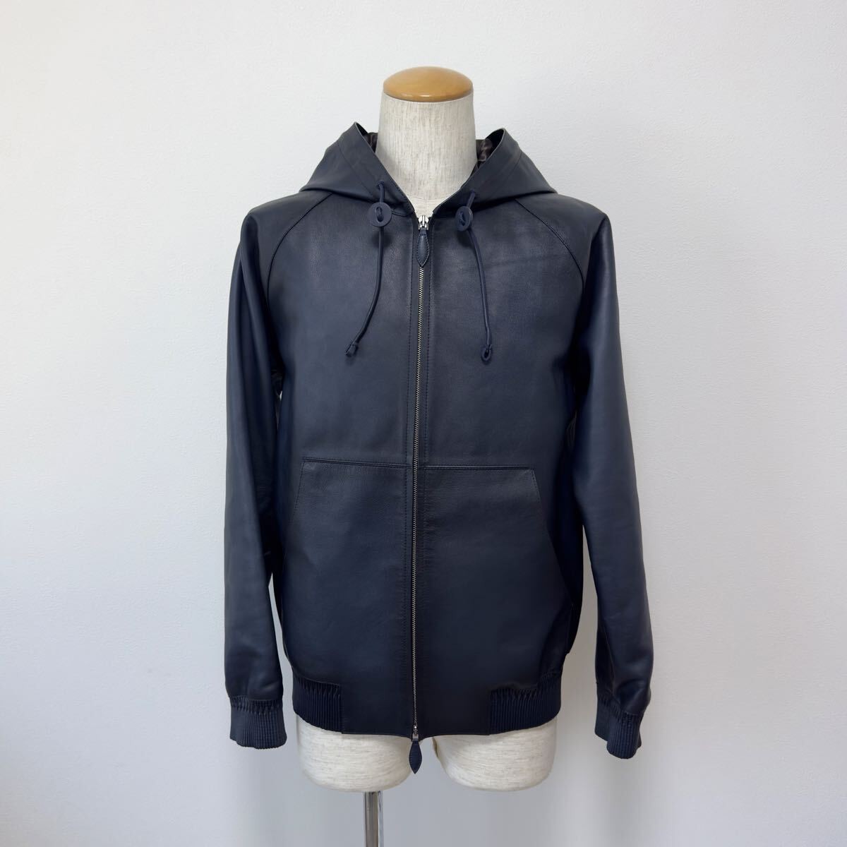 Berluti Patine Leather Zip Up Hoodie Jacket Blouson Fw22 Blue 48 Tagged