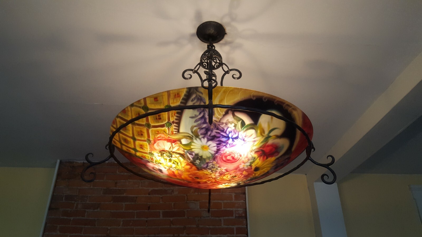 Ulla Darni Original Reverse Hand Painted Glass Chandelier- 30” - Floral Ulla Darni Original Reverse Hand Painted Glass Chandelier- 30” - Floral