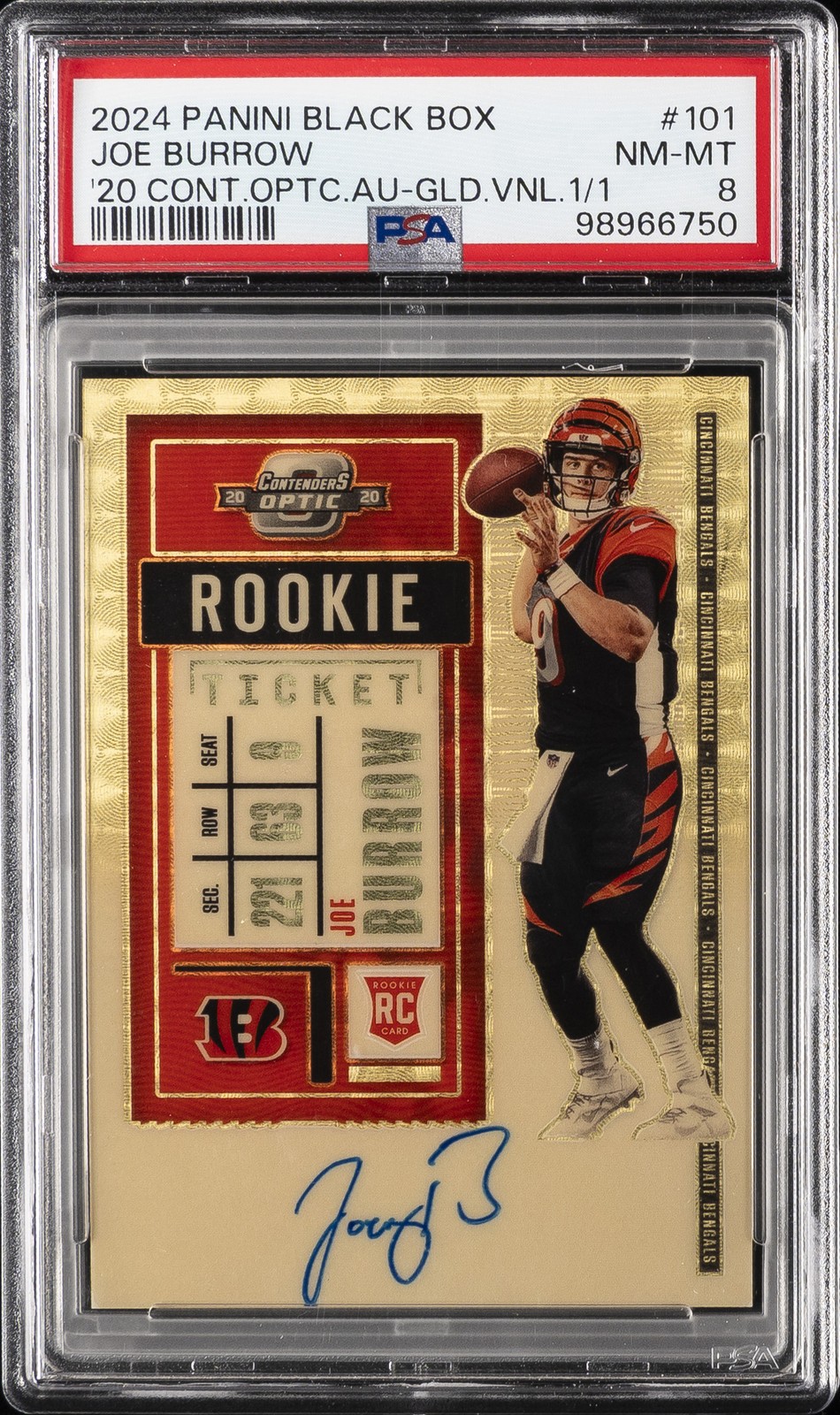 2024 PANINI BLACK BOX #101 JOE BURROW 1/1 PSA 8