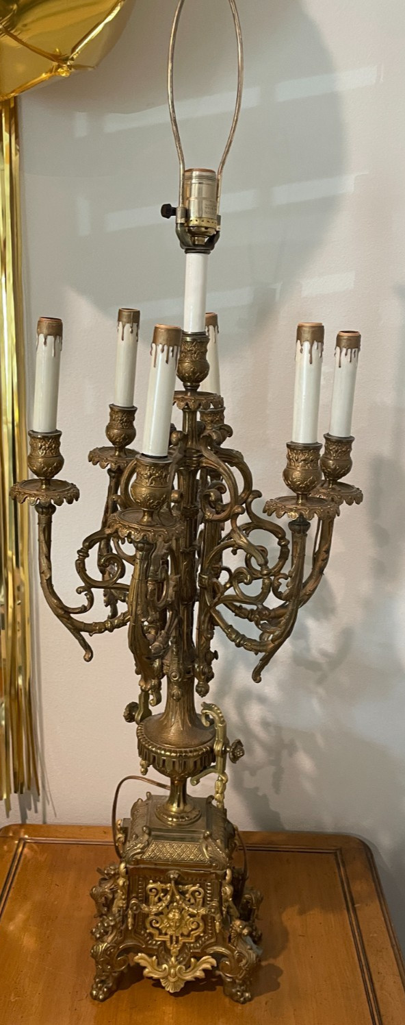 Antique Brass Waldorf table lamp pair. Original wiring. One of a kind.