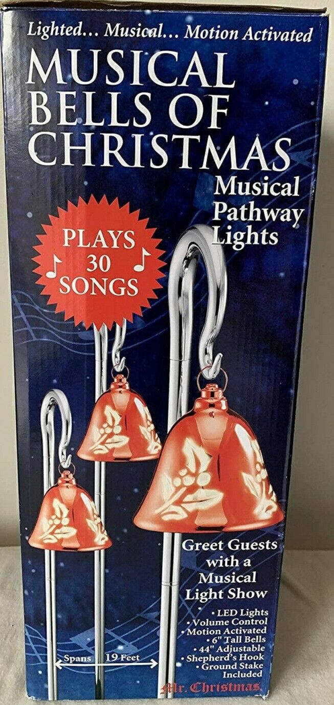 NEW MR. CHRISTMAS 3 PK RED BELLS MUSICAL PATHWAY  MARKERS, LIGHTS 30 SONGS