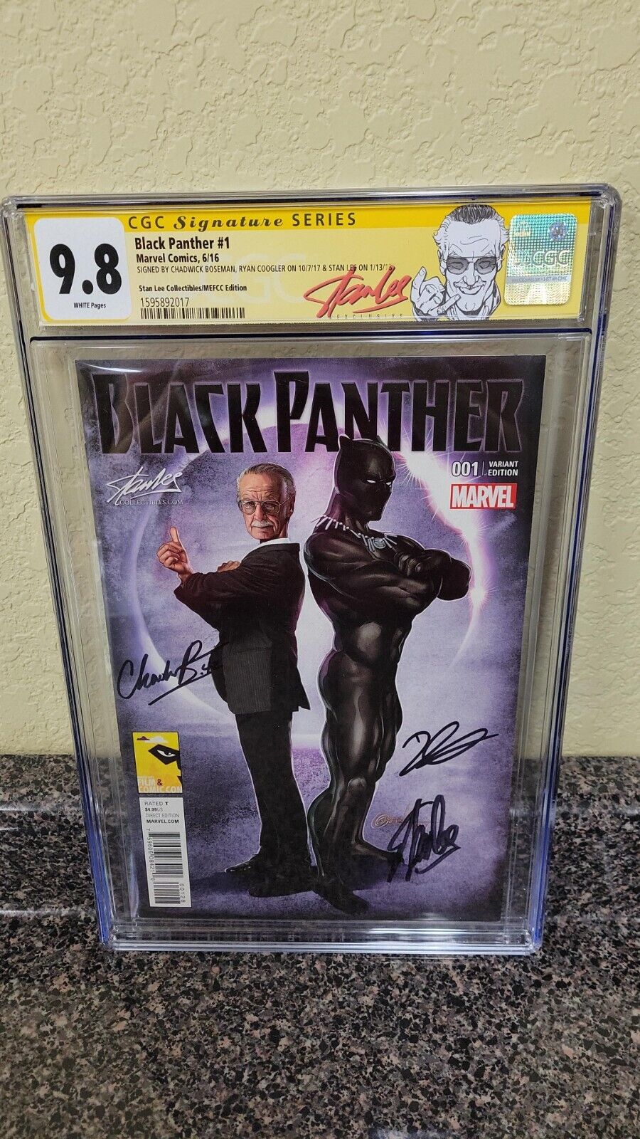 2016 MARVEL COMIC BLACK PANTHER #1 HORN VARIANT SIGNED STAN LEE CHADWICK BOSEMAN