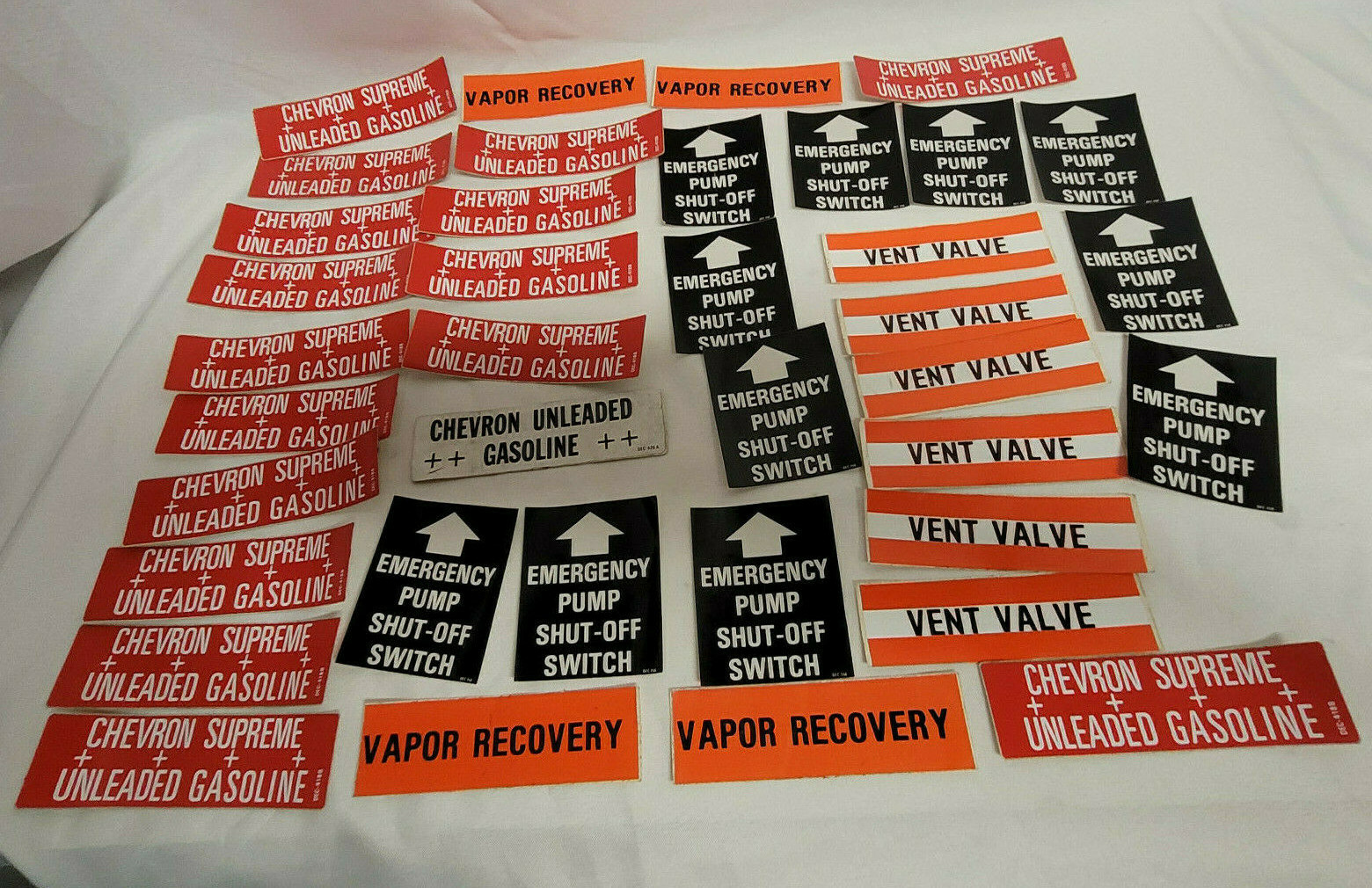 Lot of Vintage CHEVRON Unleaded Supreme EMERGENCY PUMP SHUT OFF Label STICKERS Lot of Vintage CHEVRON Unleaded Supreme EMERGENCY PUMP SHUT OFF Label STICKERS