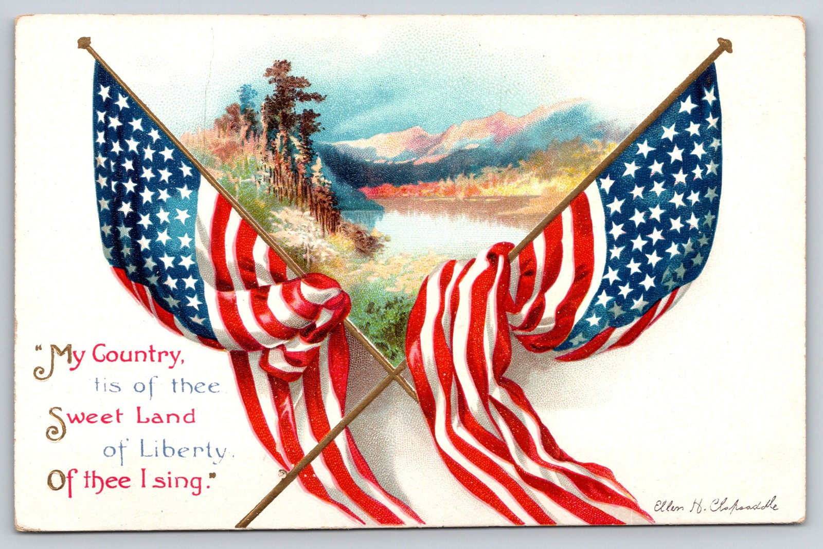 Clapsaddle Patriotic~Flags @ Majestic Mountains~My Country Tis of Thee~Liberty Clapsaddle Patriotic~Flags @ Majestic Mountains~My Country Tis of Thee~Liberty