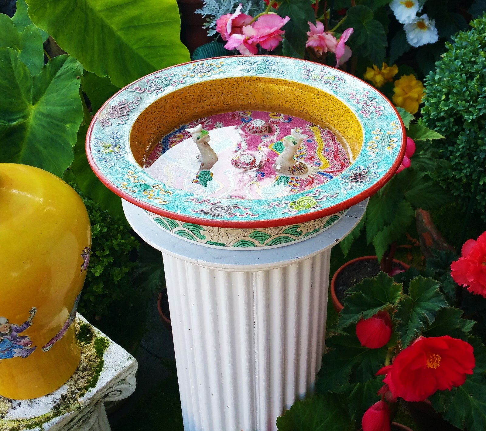 THE BABA NYONYA BASIN vtg chinese porcelain bowl peranakan straits pottery bird THE BABA NYONYA BASIN vtg chinese porcelain bowl peranakan straits pottery bird