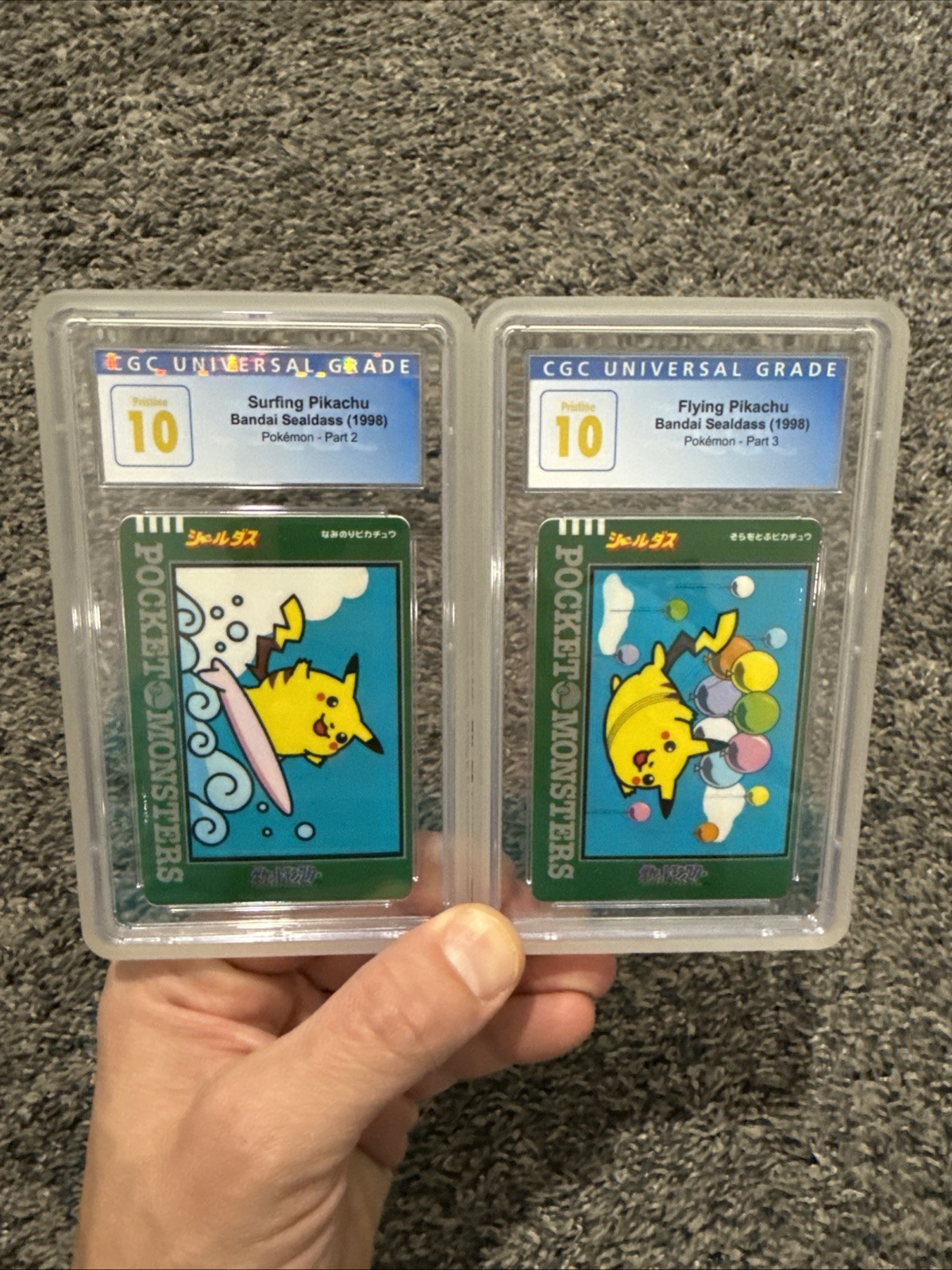 1997 Pocket Monsters Sealdass Series 2 Surfing & Flying Pikachu CGC Pristine 10 1997 Pocket Monsters Sealdass Series 2 Surfing & Flying Pikachu CGC Pristine 10