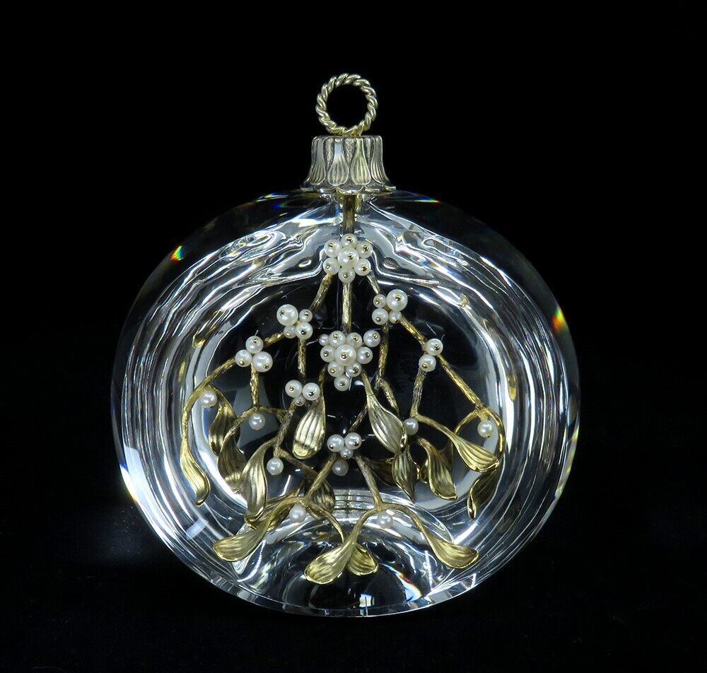 Steuben Sterling Silver Vermeil Glass Mistletoe Christmas Ornament Original Box