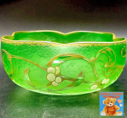 Daum Nancy Mistletoe Gold Gibre Large Pot Enamel Vase Glass Art Genuine Galle