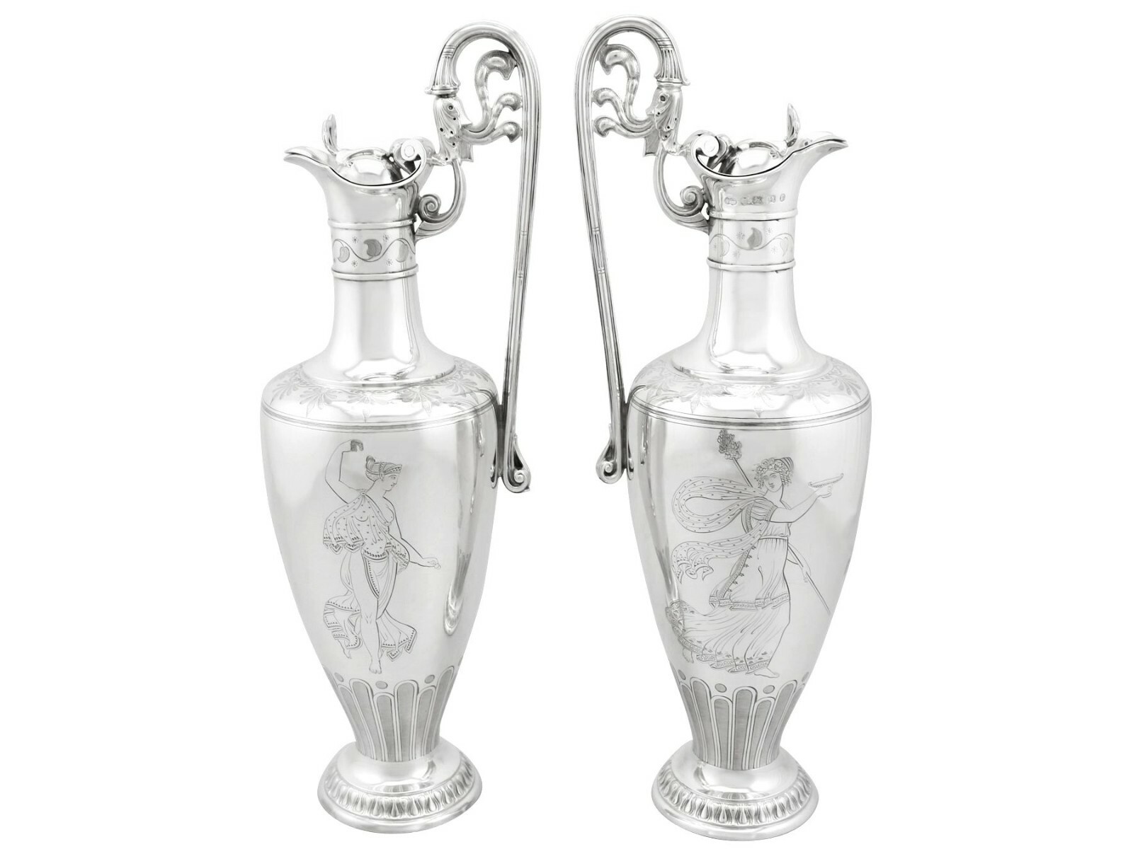 Victorian Pair of Sterling Silver Claret Jugs by Elkington & Co - 1850-1899