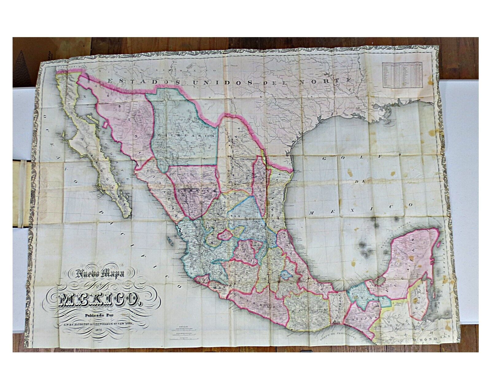 Nuevo Mapa de Mexico (RARE. HAND-COLORED, 1871)