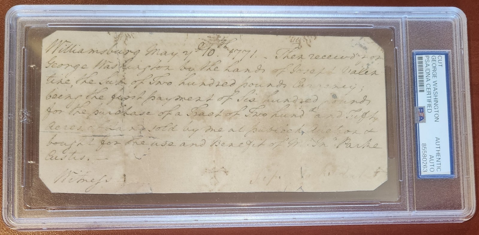 GEORGE WASHINGTON signed 1771 handwritten note PSA authenticated GEORGE WASHINGTON signed 1771 handwritten note PSA authenticated