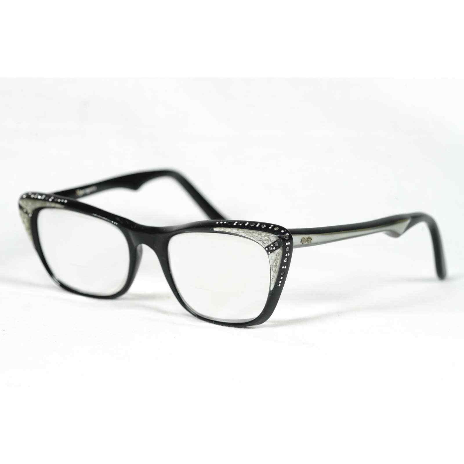 Stunning 1950s Cat Eye Glasses, Pearl & Rhinestone Raybert Marquise Glasses