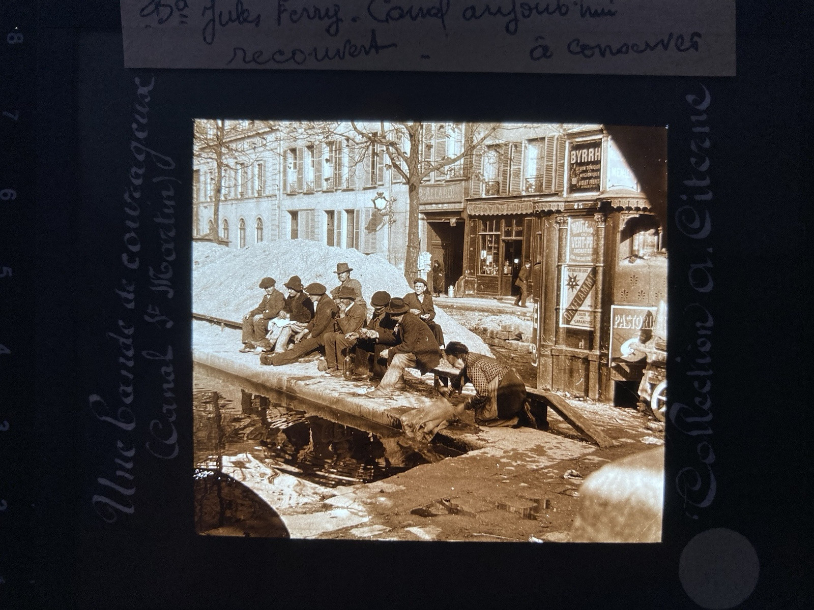 PARIS 1900 CANAL DE SAINT MARTIN GLASS PLATE 8.5x10.5 PHOTO VIEW A. CISTERN