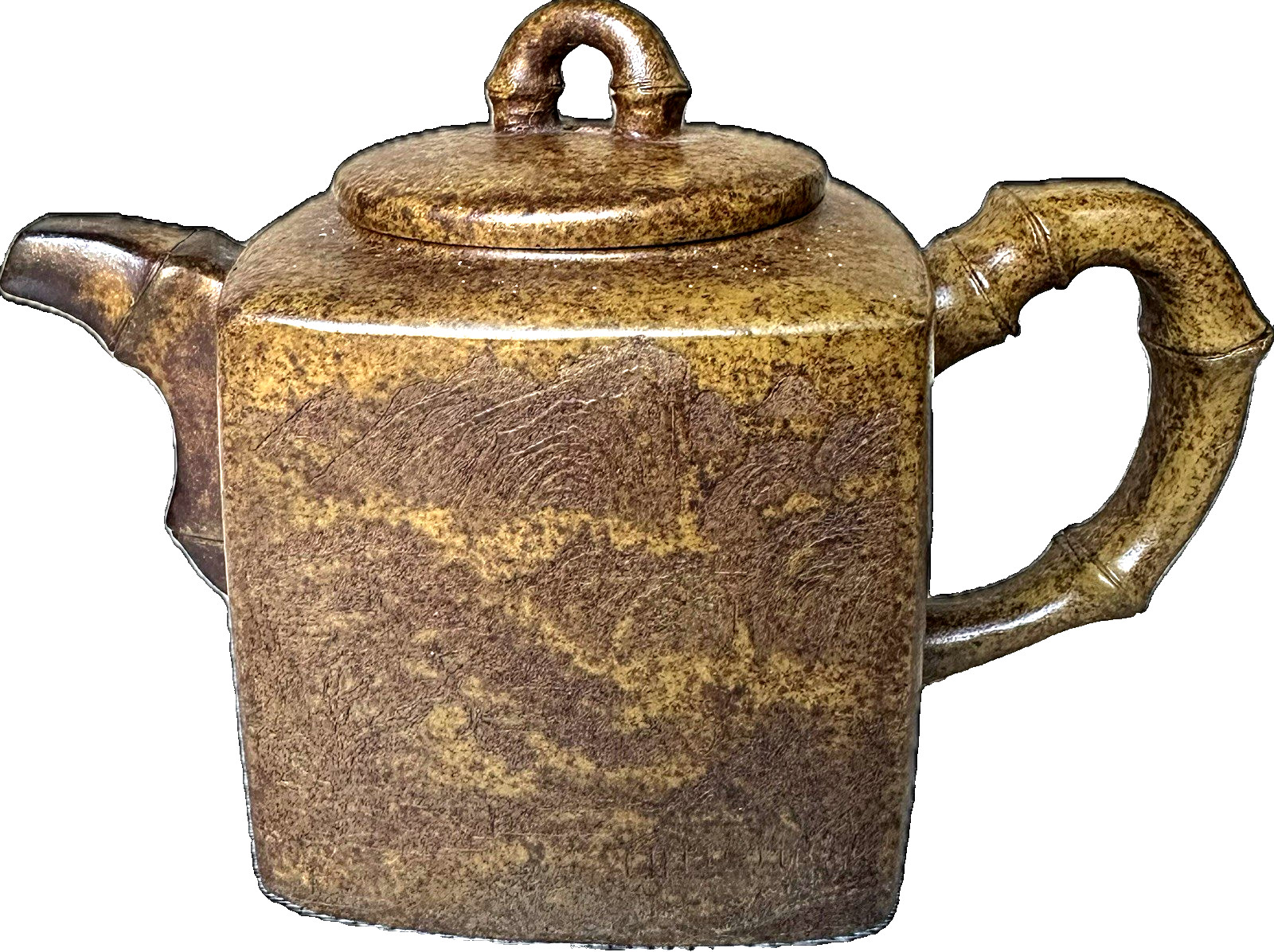 Rare 1949 Yixing Zisha Teapot Bamboo Square Gu Jingzhou Mark Museum Grade Rare 1949 Yixing Zisha Teapot Bamboo Square Gu Jingzhou Mark Museum Grade