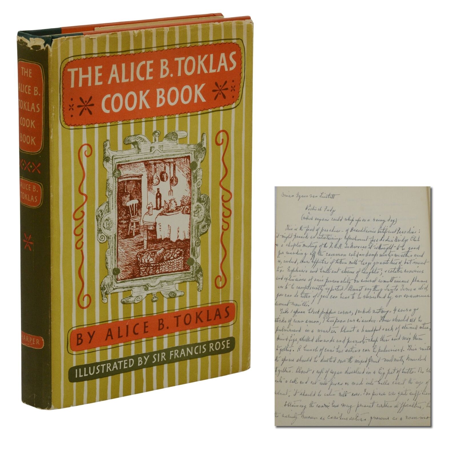 HASHISH RECIPE HANDWRITTEN BY ALICE B TOKLAS in Cook Book First Edition 1st 1954