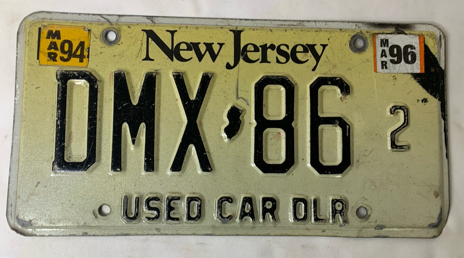 Vtg New Jersey Dealer License Plate - ‘USED CAR DLR’ - 1990’s, Embossed, #DMX862 Vtg New Jersey Dealer License Plate - ‘USED CAR DLR’ - 1990’s, Embossed, #DMX862