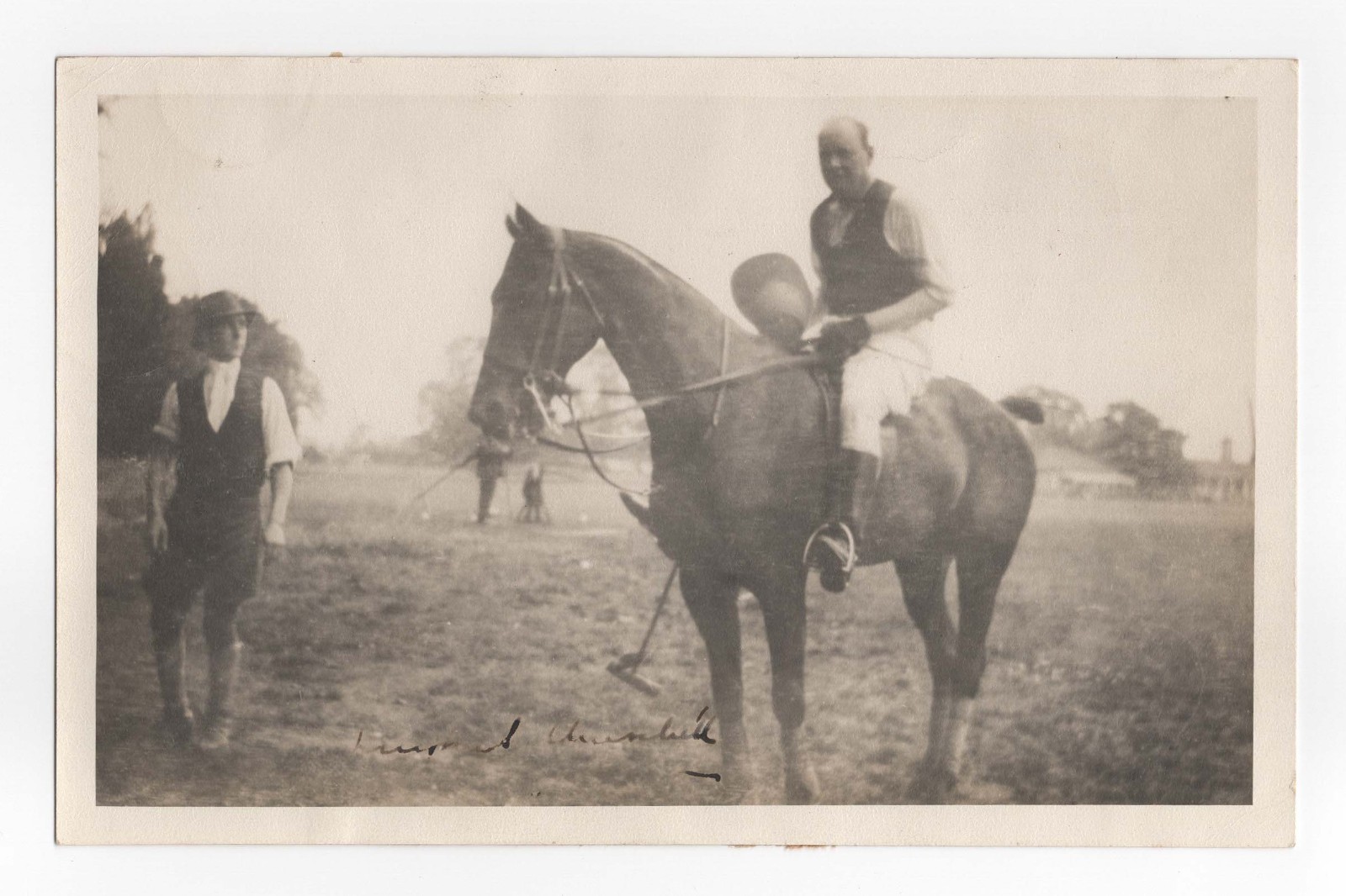 A circa 1925 signed photograph of Winston S. Churchill astride a polo pony