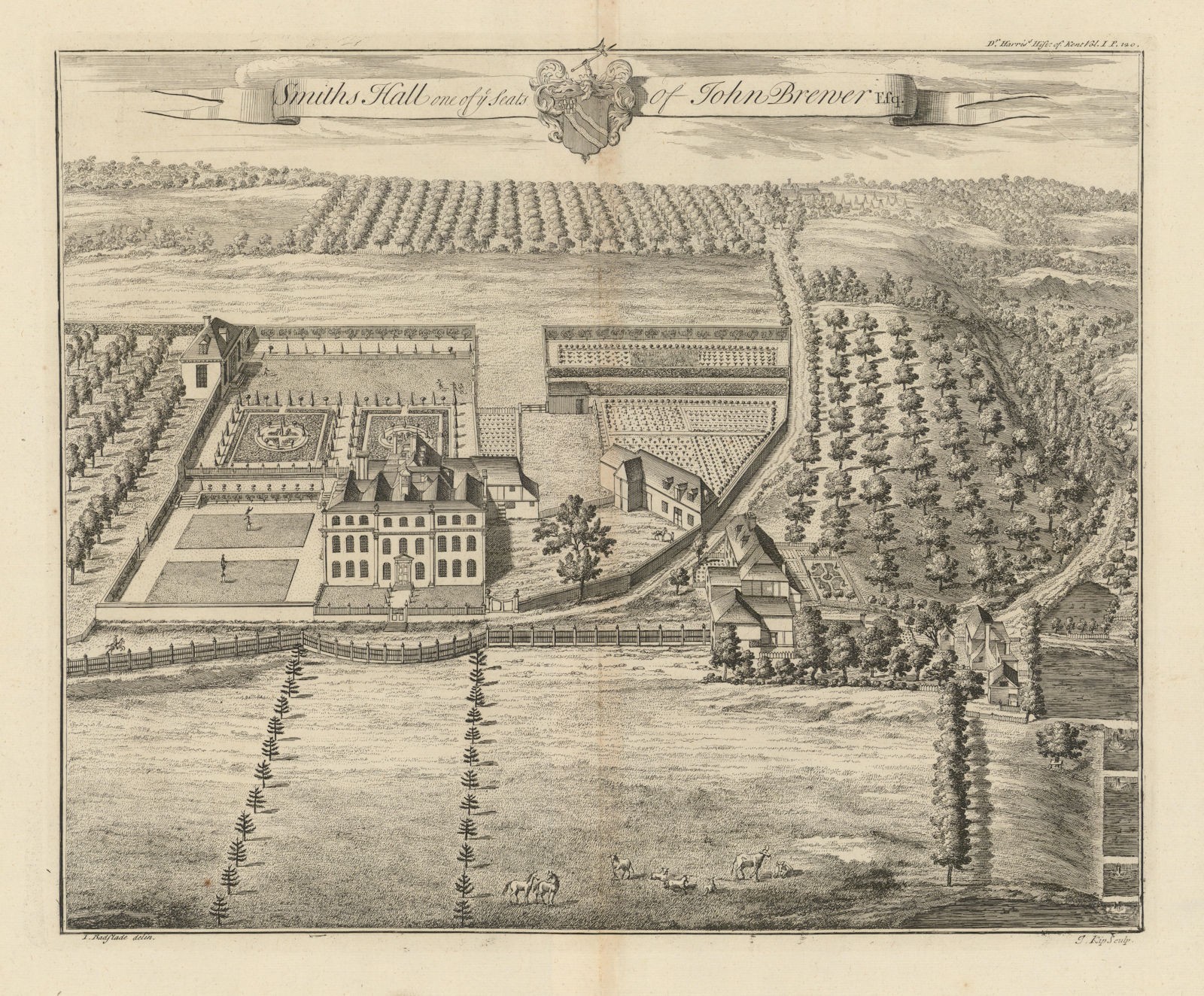 Smith's Hall, Seat of John Brewer Esq.—West Farleigh, Kent—Badeslade & Kip 1719 Smith's Hall, Seat of John Brewer Esq.—West Farleigh, Kent—Badeslade & Kip 1719