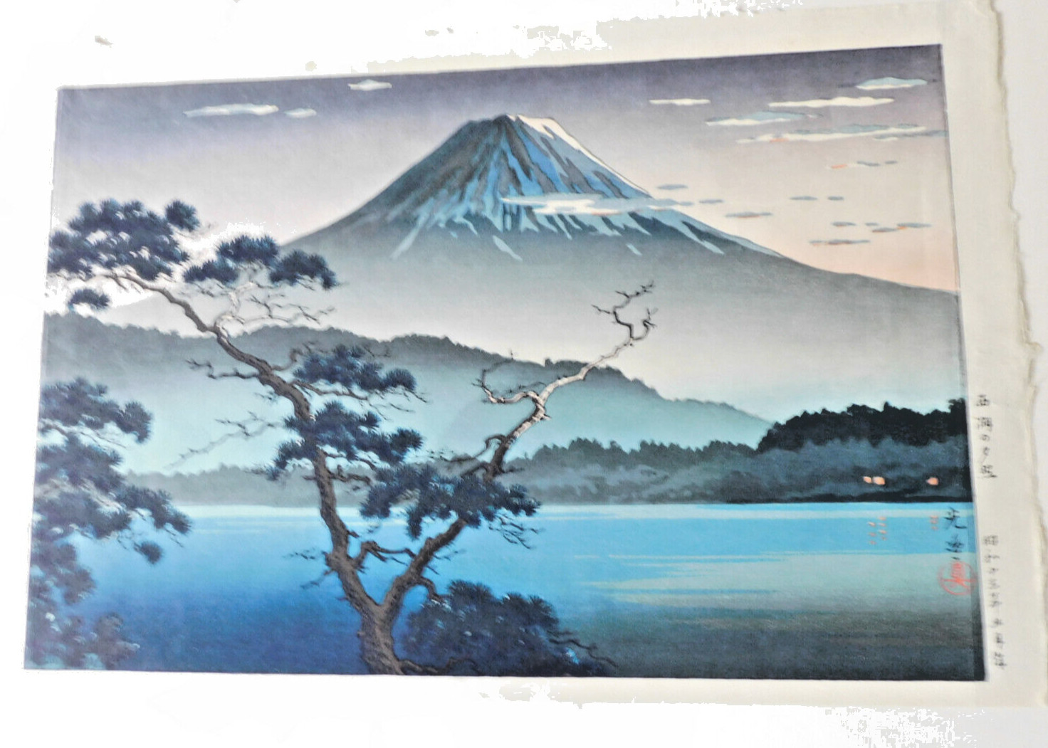 JAPANESE WOODBLOCK PRINT TSUCHIYA KOITSU EVENING VIEW FROM LAKE SAI 1938 JAPANESE WOODBLOCK PRINT TSUCHIYA KOITSU EVENING VIEW FROM LAKE SAI 1938