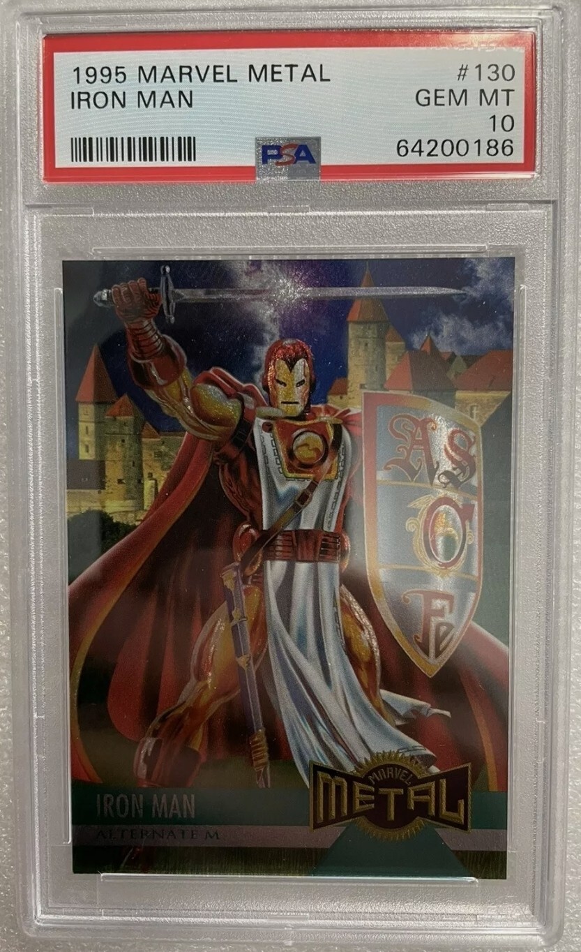 1995 Marvel Metal Iron Man #130 Alternate M PSA 10 King Arthur Gem Mint 1995 Marvel Metal Iron Man #130 Alternate M PSA 10 King Arthur Gem Mint