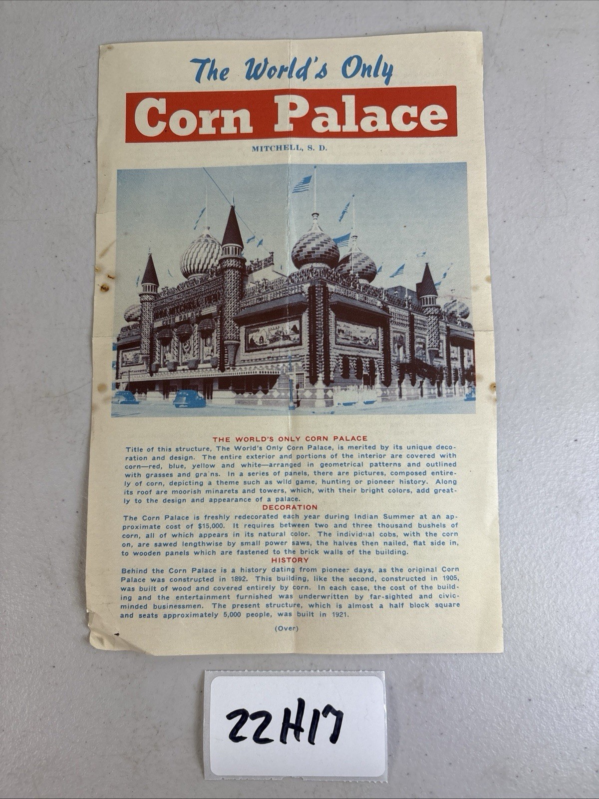 Corn Palace Brochure Vintage Travel Roadside Attraction Mitchell SD 22H17 Corn Palace Brochure Vintage Travel Roadside Attraction Mitchell SD 22H17