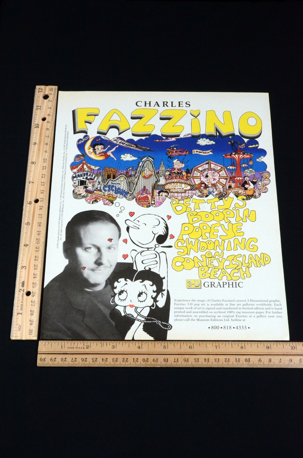 1995 Charles Fazzino Betty Boop Popeye Coney Island Magazine Page Print Ad 90s