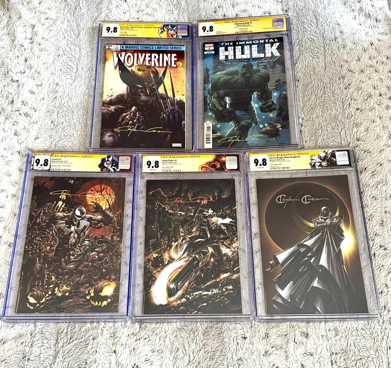 WOLVERINE HULK VENOM GHOST RIDER MOON KNIGHT #1 SIGNED CLAYTON CRAIN CGC SS 9.8