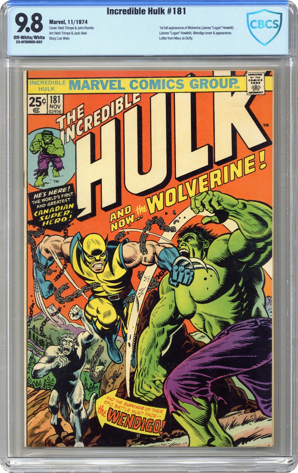 Incredible Hulk #181 CBCS 9.8 1974 23-0FD6B6D-002 1st app. Wolverine Incredible Hulk #181 CBCS 9.8 1974 23-0FD6B6D-002 1st app. Wolverine