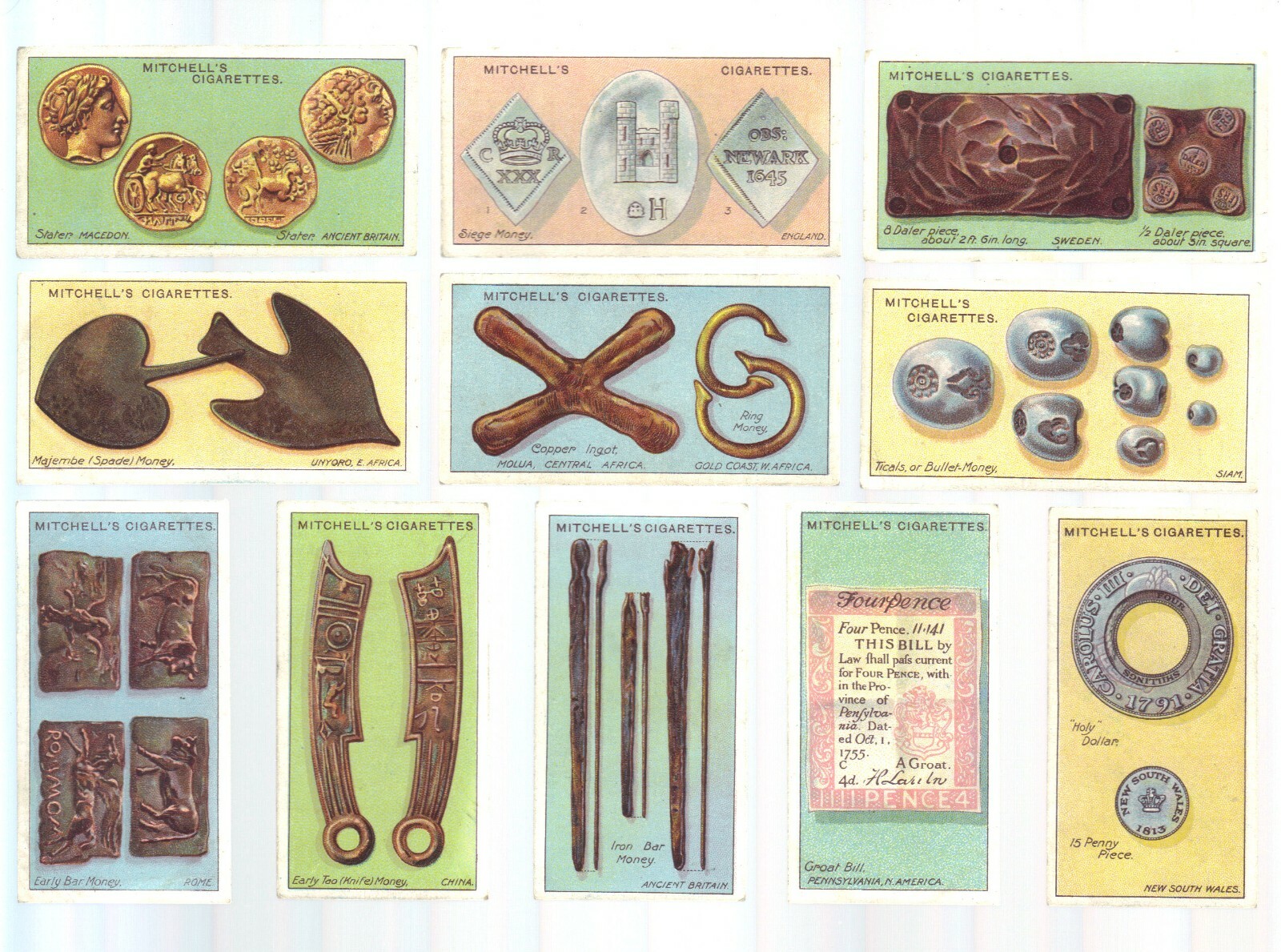 CIGARETTE CARDS. Mitchell Tobacco. MONEY. (Over 100 Years Old).(Set of 25)(1913)