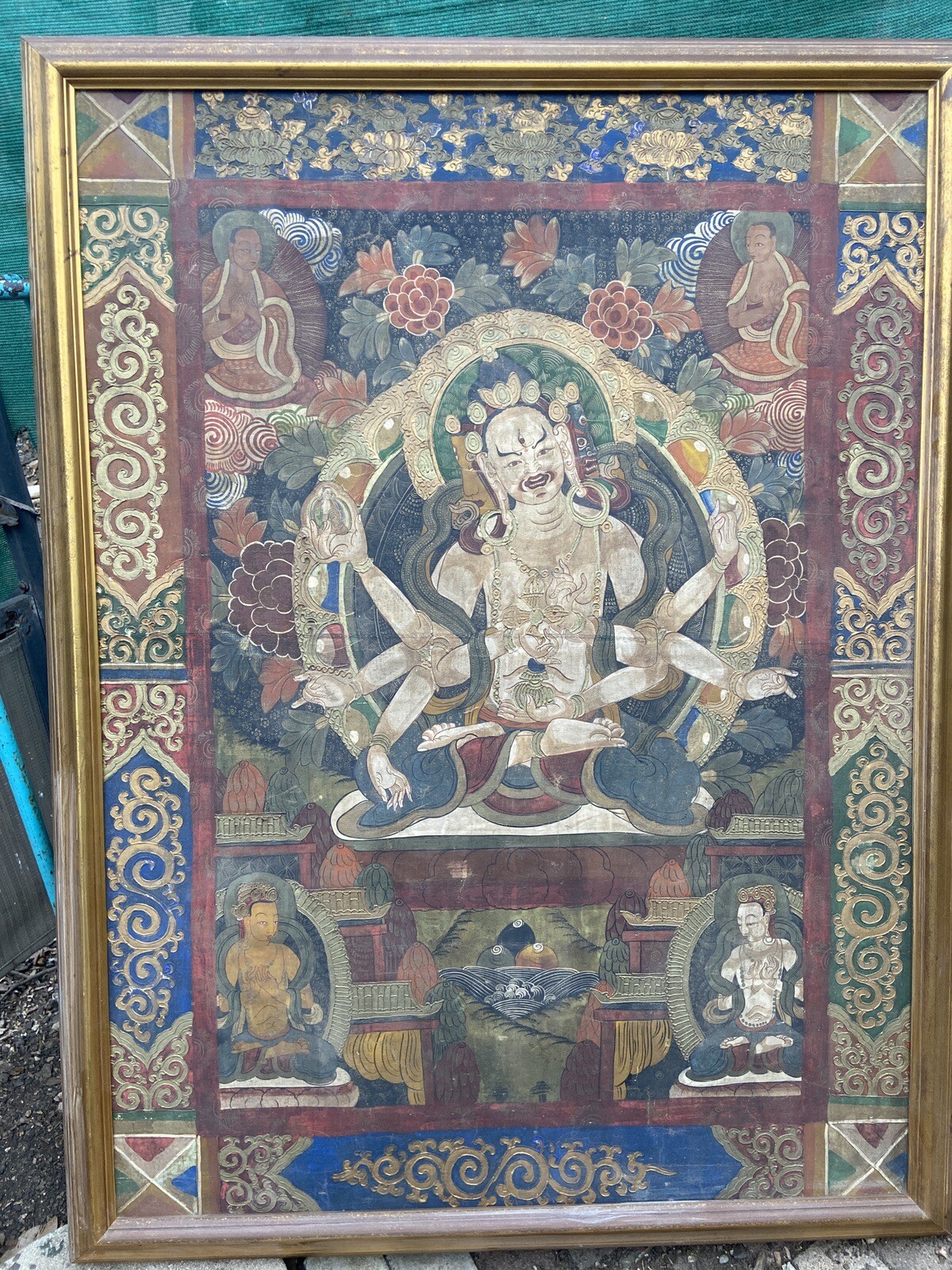 Framed Antique Scroll of Korean Buddhist Character 200 Years Old Framed Antique Scroll of Korean Buddhist Character 200 Years Old