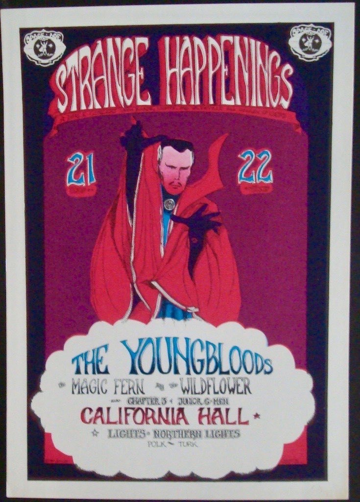 YOUNGBLOODS DR. STRANGE HAPPENINGS vintage concert handbill GREG IRONS 1967 MINT YOUNGBLOODS DR. STRANGE HAPPENINGS vintage concert handbill GREG IRONS 1967 MINT