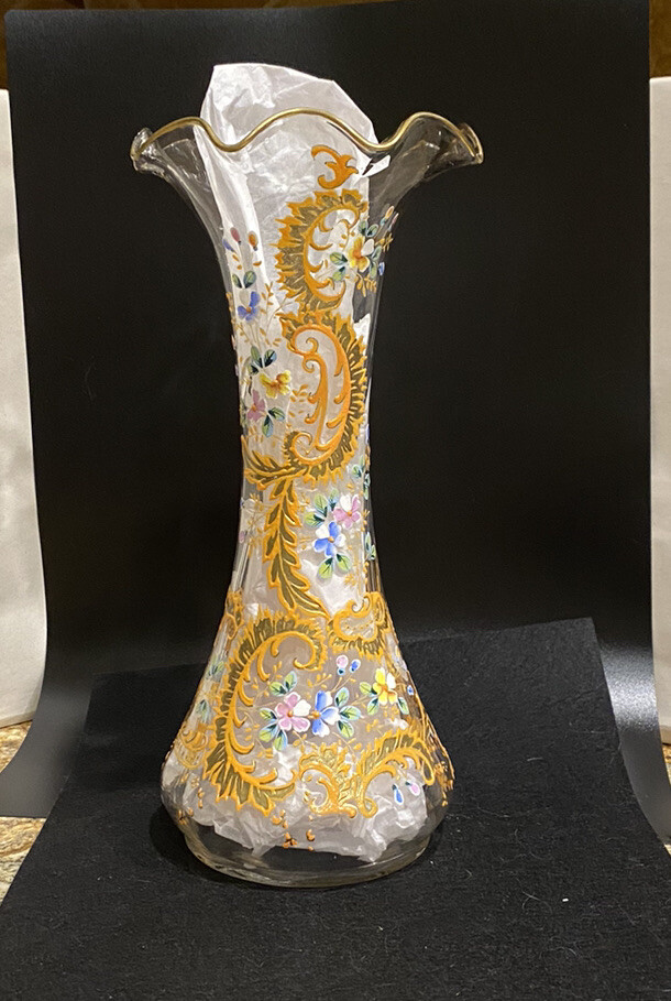 AMAZING ANTIQUE MOSER HARRACH BOHEMIAN HAND PAINTED GLASS VASE WITH PONTIL AMAZING ANTIQUE MOSER HARRACH BOHEMIAN HAND PAINTED GLASS VASE WITH PONTIL