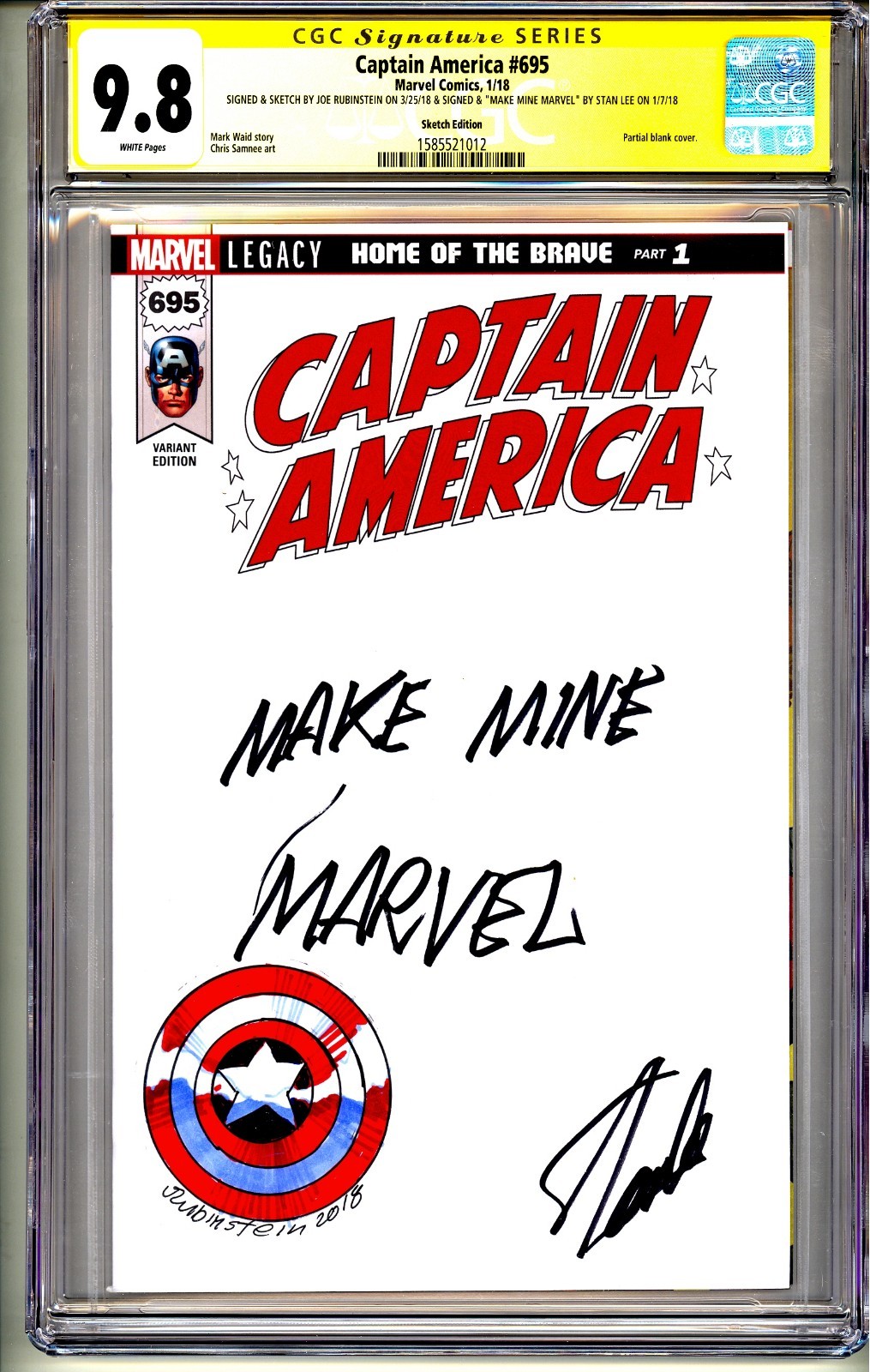 CAPTAIN AMERICA 695 CGC SS 9.8 STAN LEE COMMENT INSCRIBED QUOTE MAKE MINE MARVEL CAPTAIN AMERICA 695 CGC SS 9.8 STAN LEE COMMENT INSCRIBED QUOTE MAKE MINE MARVEL