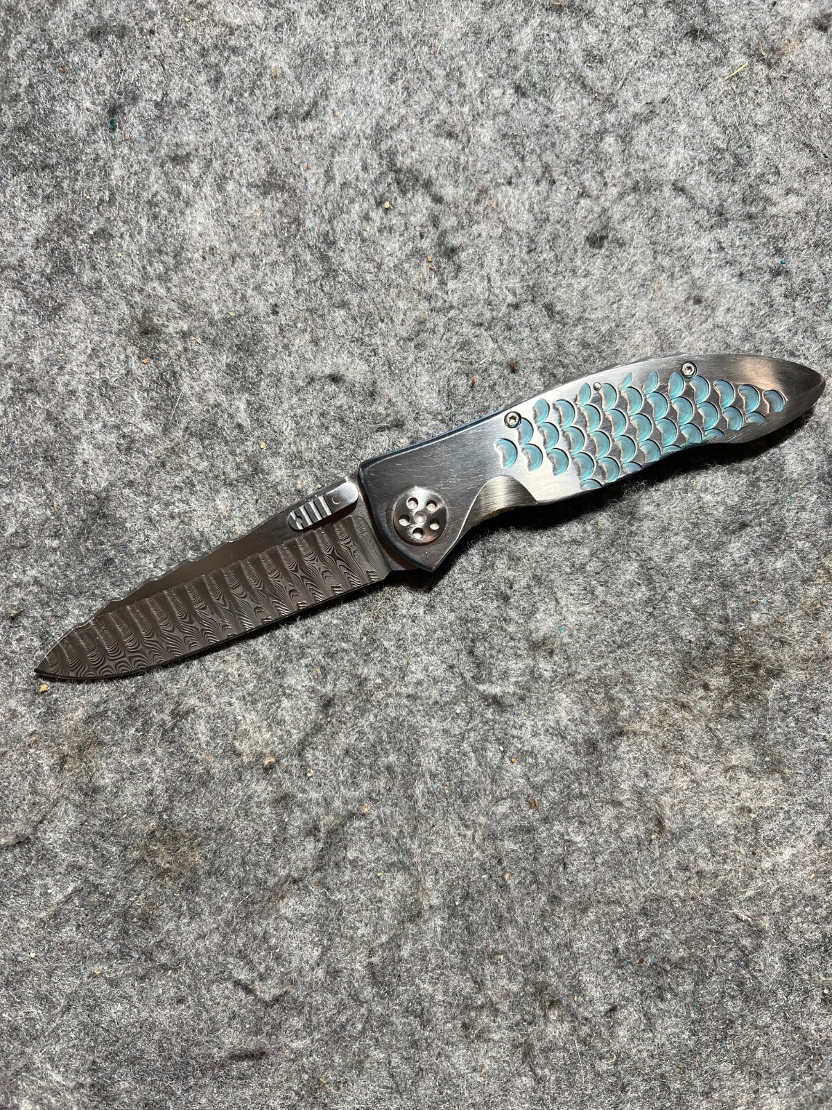 Allen Elishewitz Damascus Linerlock Folder-One Of Five Pocket Knife