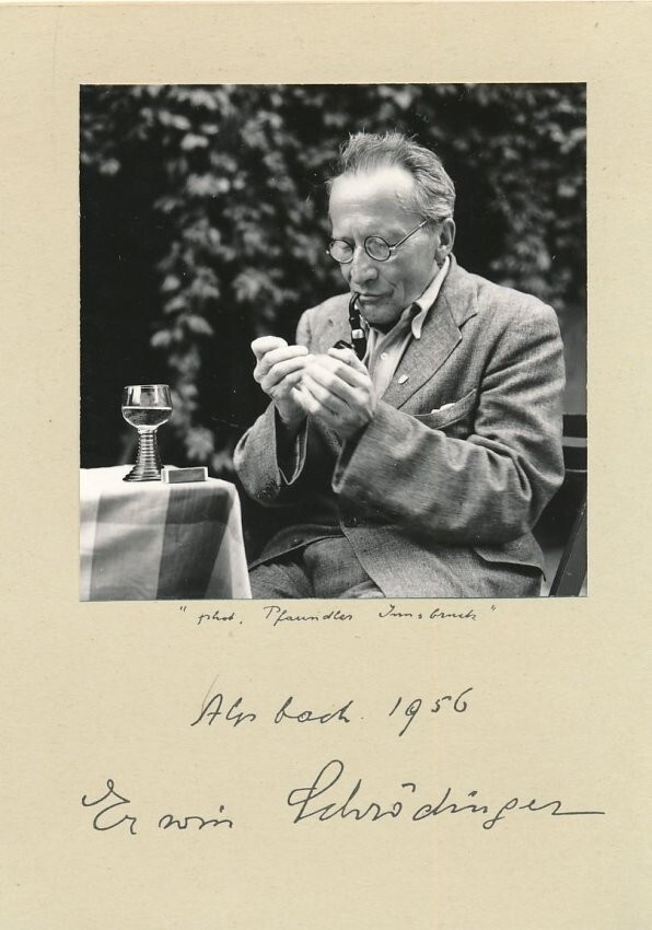 Erwin Schrödinger-SUPER RARE Vintage Signed Page w/photo (Nobel Prize 1933) Erwin Schrödinger-SUPER RARE Vintage Signed Page w/photo (Nobel Prize 1933)