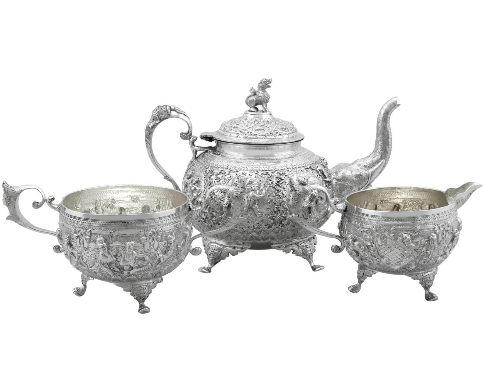 Antique Indian Silver Three Piece Tea Service Circa 1890 Antique Indian Silver Three Piece Tea Service Circa 1890