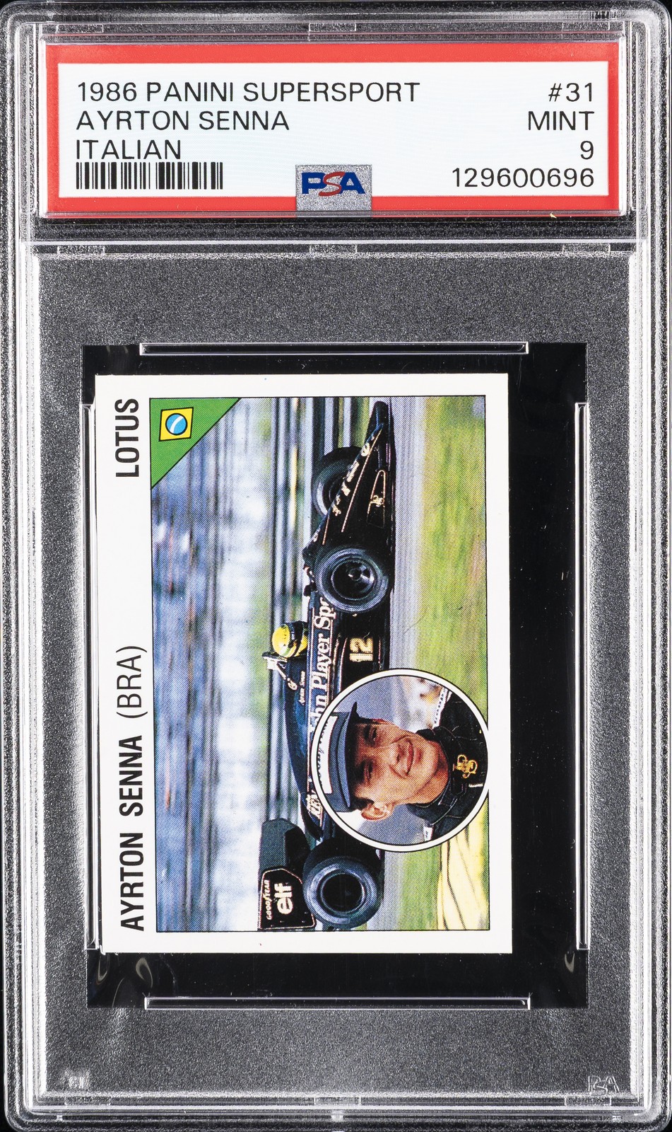 1986 PANINI SUPERSPORT ITALIAN #31 AYRTON SENNA PSA 9