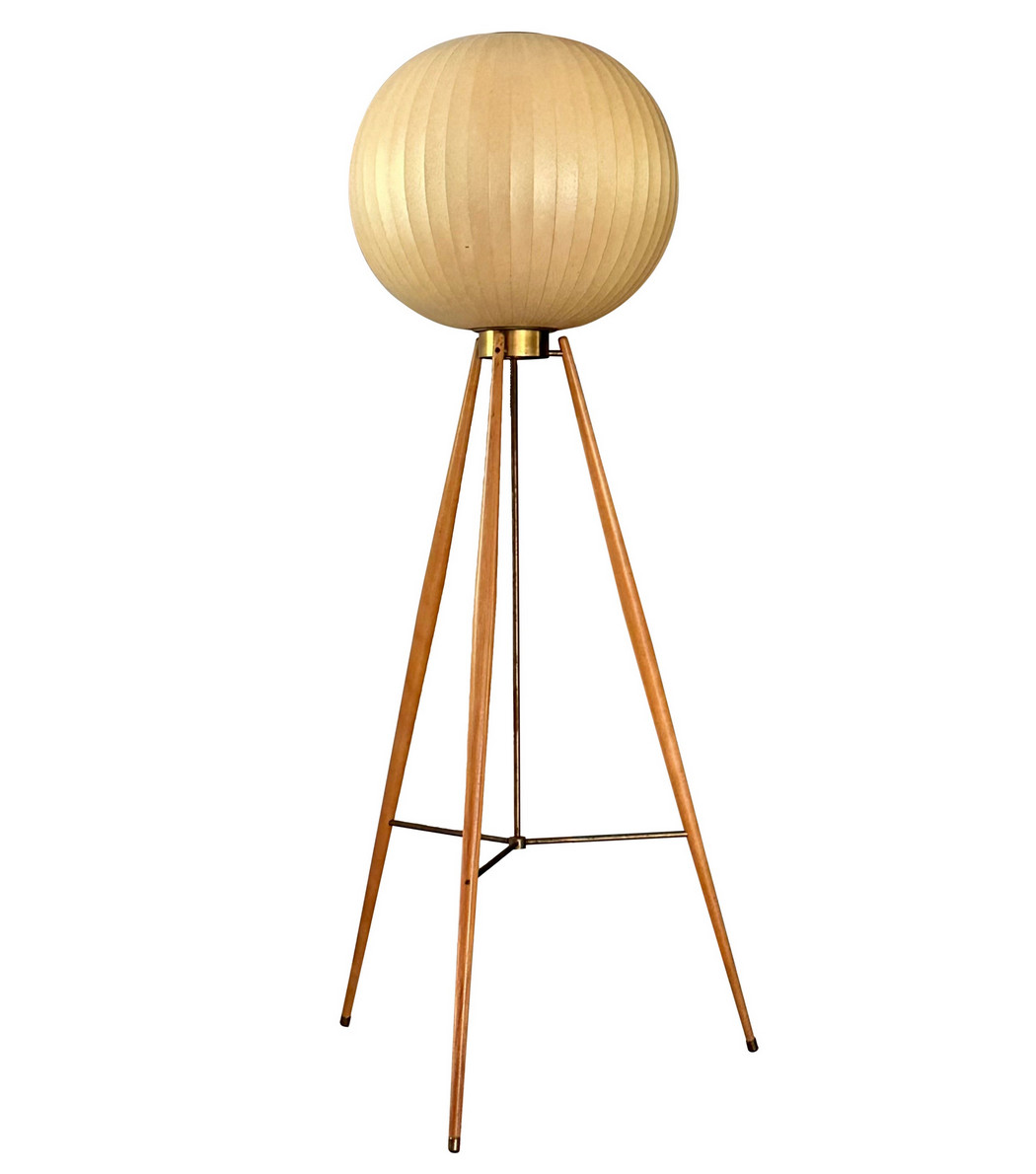 Rare George Nelson Original Tripod Round Bubble Floor Lamp Howard Miller 1950s