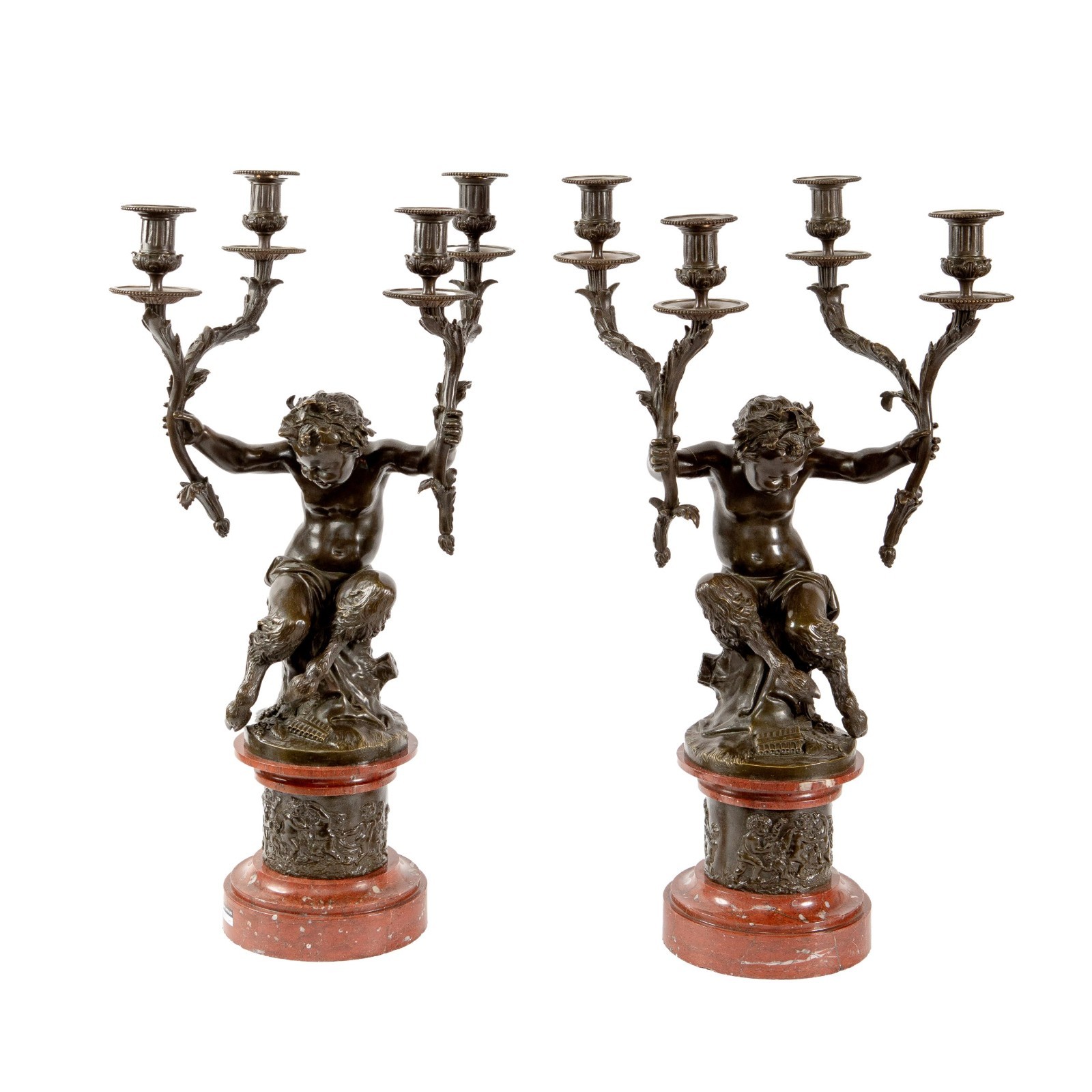 Antique Clodion Bronze Faun Candelabra Pair Marble French Napoleon III 70cm Antique Clodion Bronze Faun Candelabra Pair Marble French Napoleon III 70cm